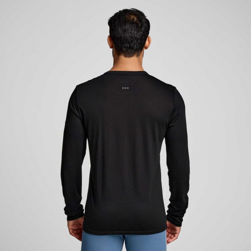 Black Saucony Peregrine Merino Long Sleeve Men's T-Shirt | ISRAEL KEYMHT