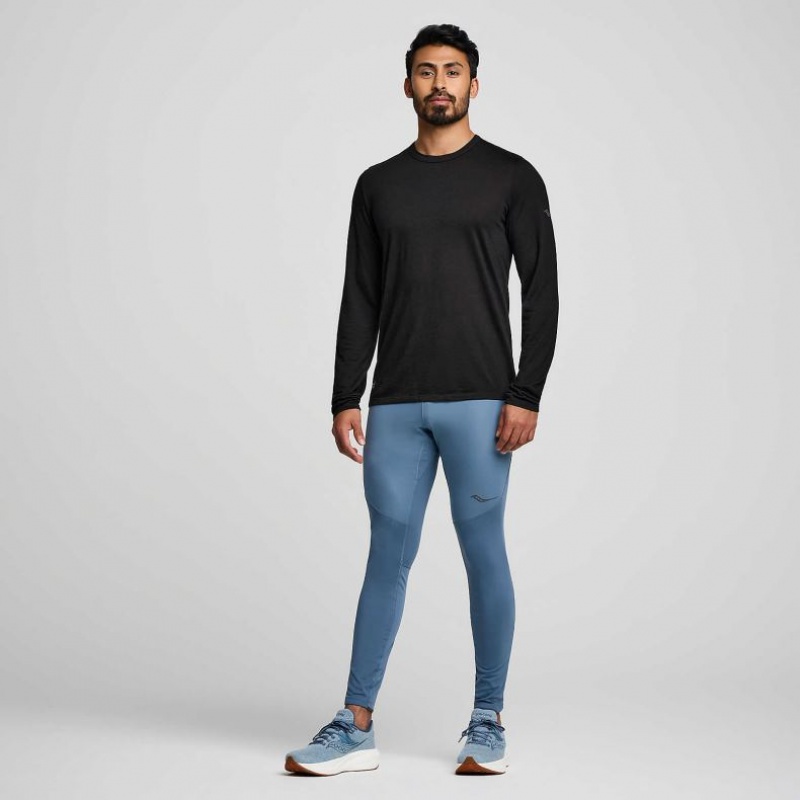 Black Saucony Peregrine Merino Long Sleeve Men's T-Shirt | ISRAEL KEYMHT