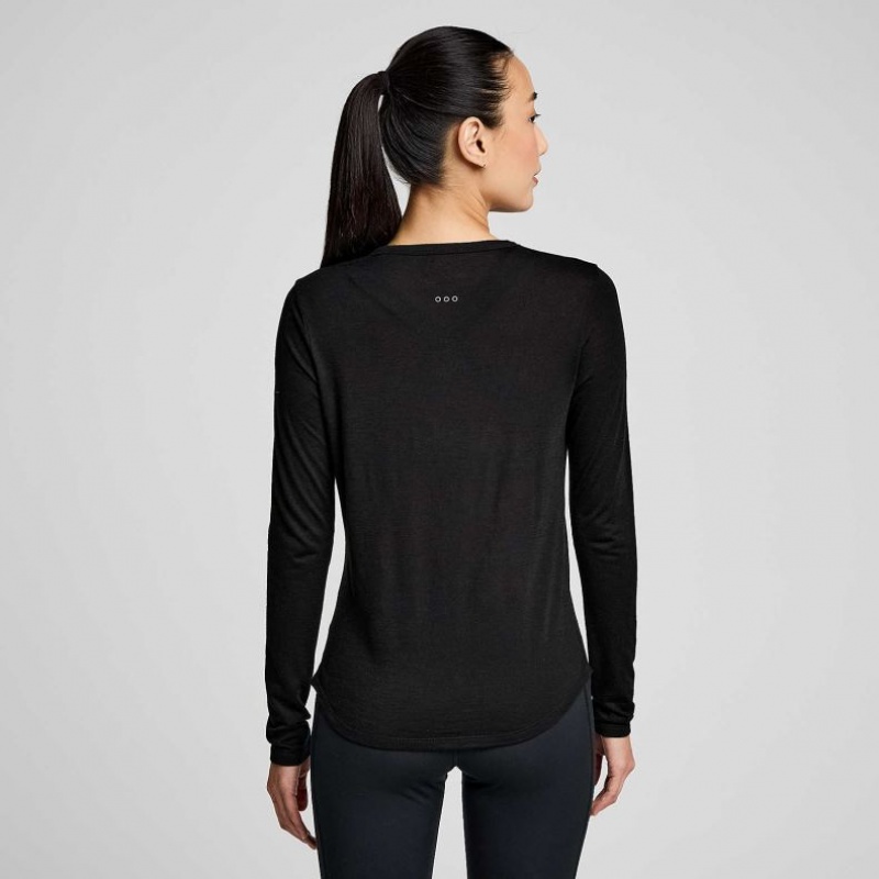 Black Saucony Peregrine Merino Long Sleeve Women's T-Shirt | ISRAEL OZKNCI