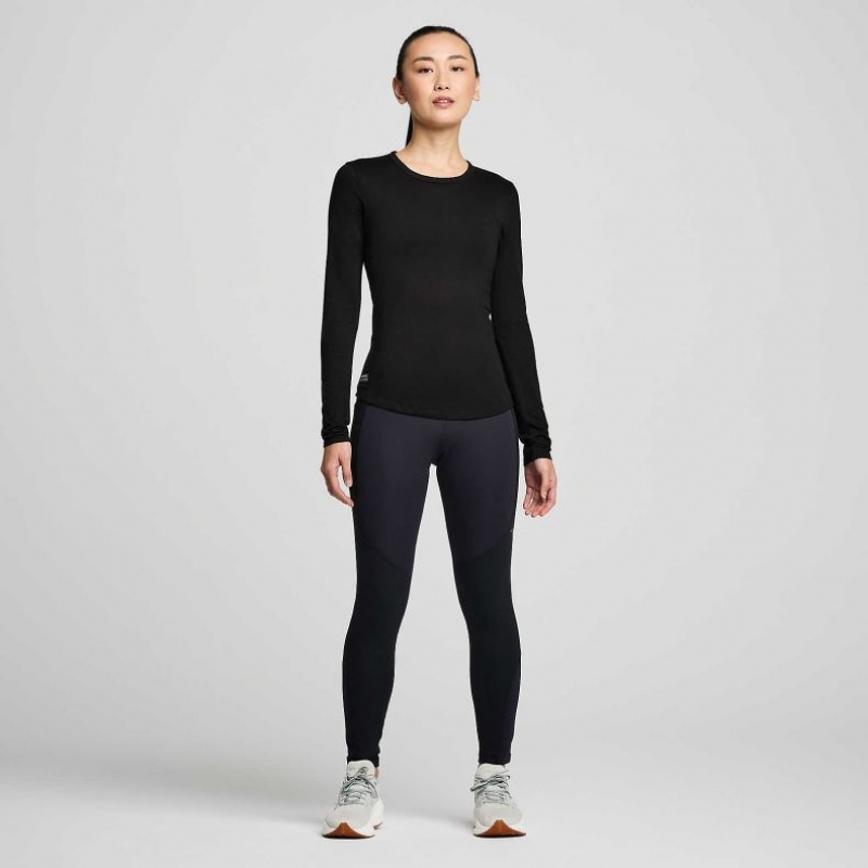 Black Saucony Peregrine Merino Long Sleeve Women's T-Shirt | ISRAEL OZKNCI