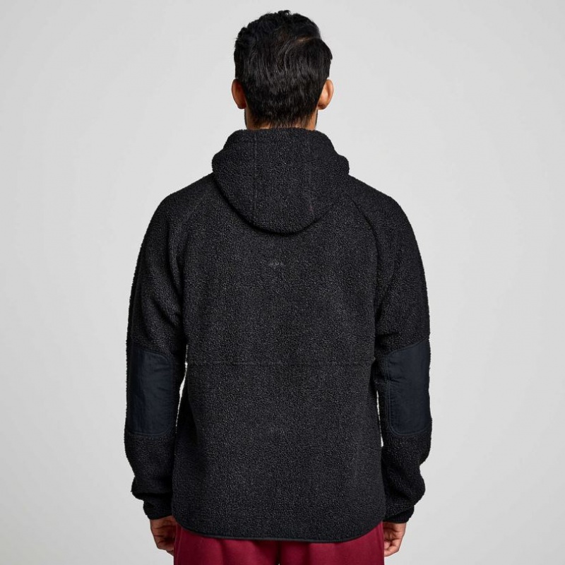 Black Saucony Recovery Sherpa Pullover Men's Hoodie | ISRAEL VCGDON