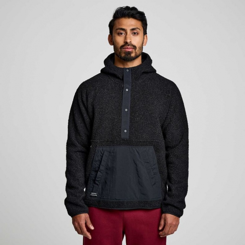 Black Saucony Recovery Sherpa Pullover Men\'s Hoodie | ISRAEL VCGDON