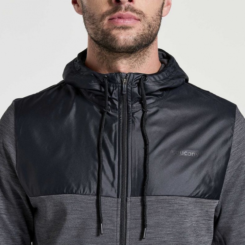 Black Saucony Solstice Zip Men's Hoodie | ISRAEL JAEUDV