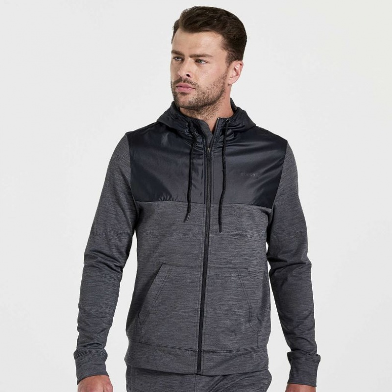 Black Saucony Solstice Zip Men\'s Hoodie | ISRAEL JAEUDV