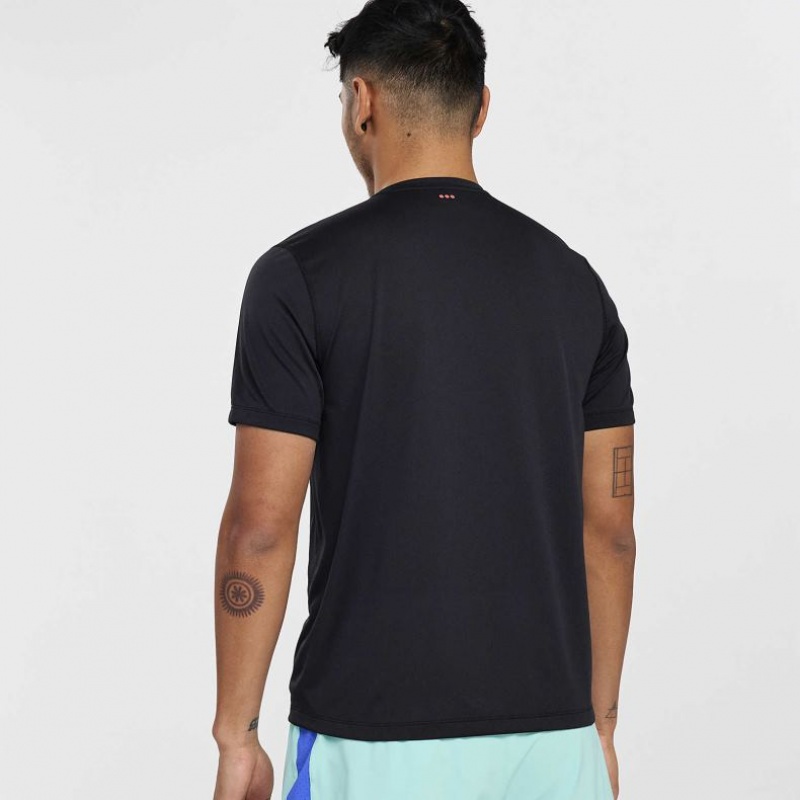 Black Saucony Stopwatch Short Sleeve Men's T-Shirt | ISRAEL DAQWJM