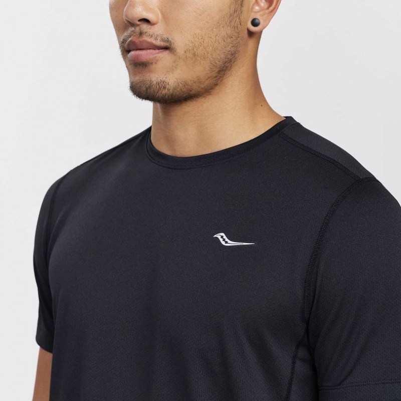 Black Saucony Stopwatch Short Sleeve Men's T-Shirt | ISRAEL DAQWJM