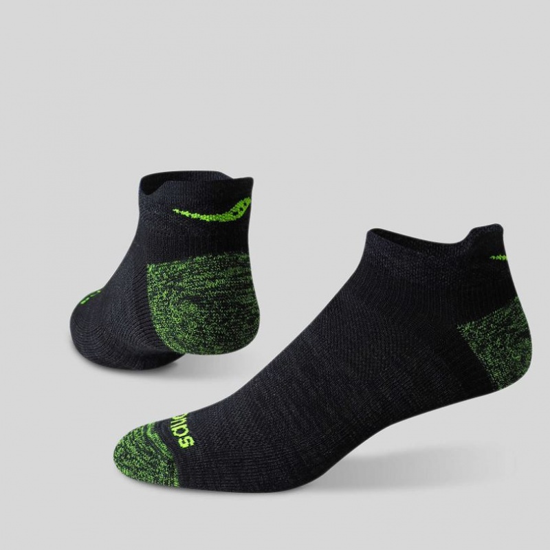 Black / Green Saucony Inferno No Show Tab 3-Pack Men's Socks | ISRAEL FEVLRO