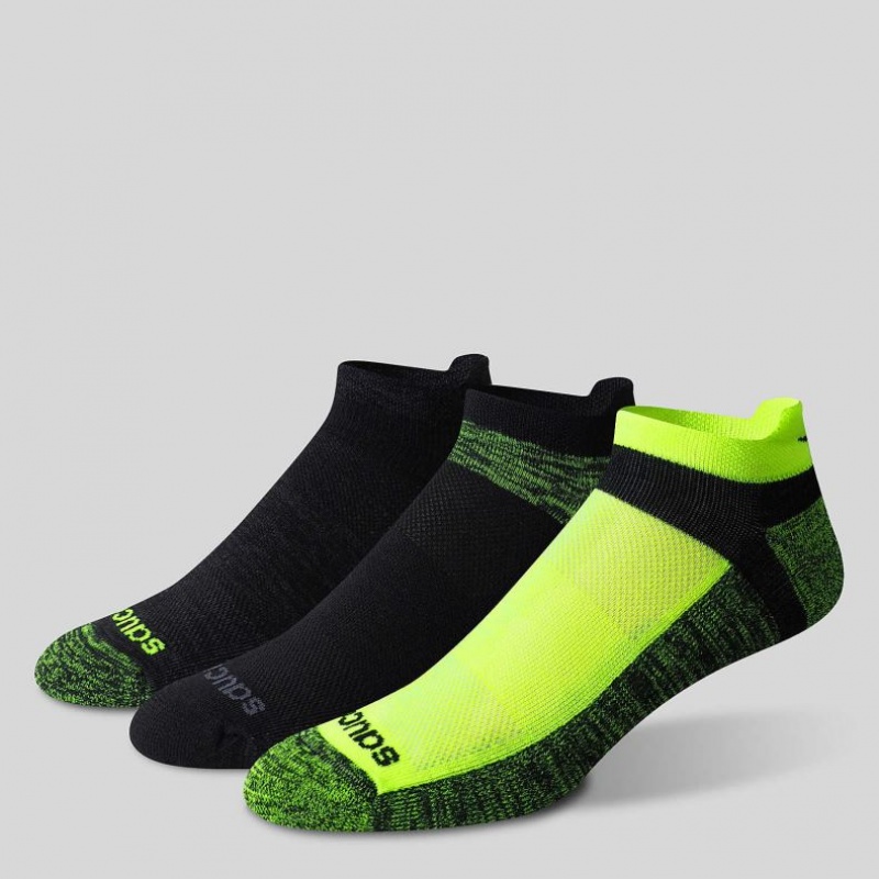 Black / Green Saucony Inferno No Show Tab 3-Pack Men's Socks | ISRAEL FEVLRO