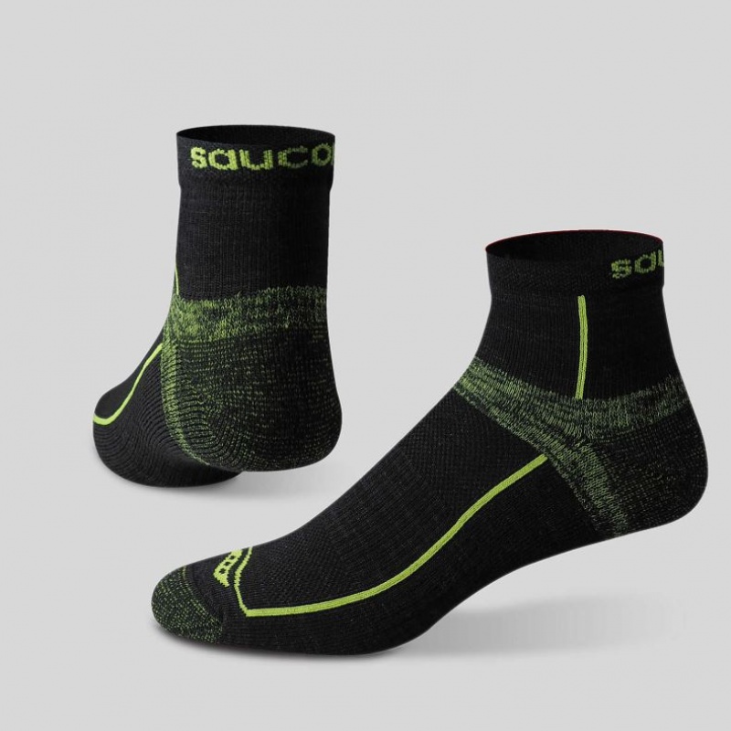 Black / Green Saucony Inferno Quarter 3-Pack Men's Socks | ISRAEL HCBESD