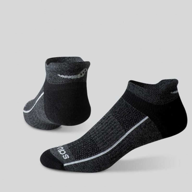 Black / Grey Saucony Inferno Merino Wool Blend No Show 3-Pack Men's Socks | ISRAEL CWSKTR