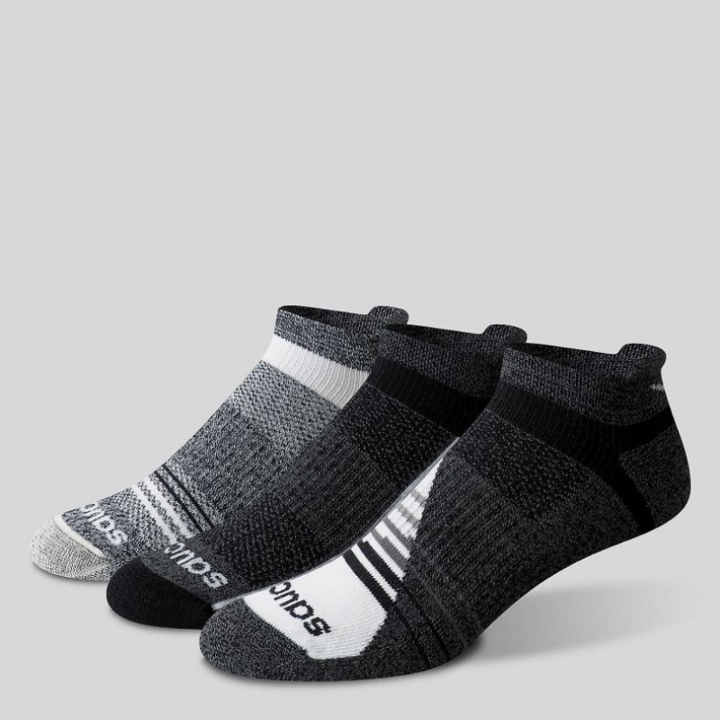 Black / Grey Saucony Inferno Merino Wool Blend No Show 3-Pack Men's Socks | ISRAEL CWSKTR