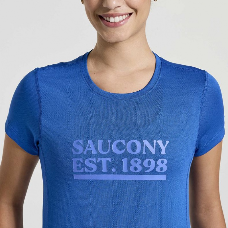 Blue Saucony Stopwatch Graphic Short Sleeve Women's T-Shirt | ISRAEL ORJUYM