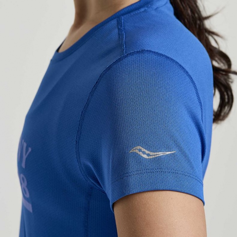 Blue Saucony Stopwatch Graphic Short Sleeve Women's T-Shirt | ISRAEL ORJUYM