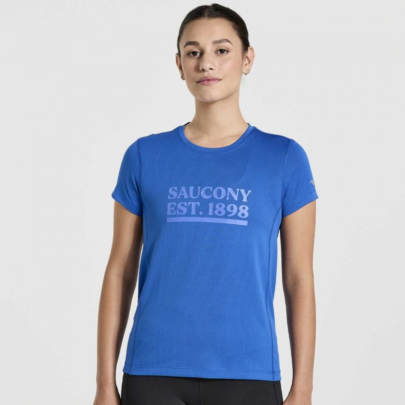 Blue Saucony Stopwatch Graphic Short Sleeve Women\'s T-Shirt | ISRAEL ORJUYM