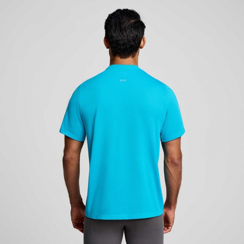 Blue Saucony Stopwatch Short Sleeve Men's T-Shirt | ISRAEL SHVKPX