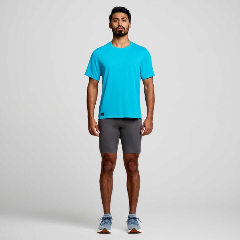 Blue Saucony Stopwatch Short Sleeve Men's T-Shirt | ISRAEL SHVKPX