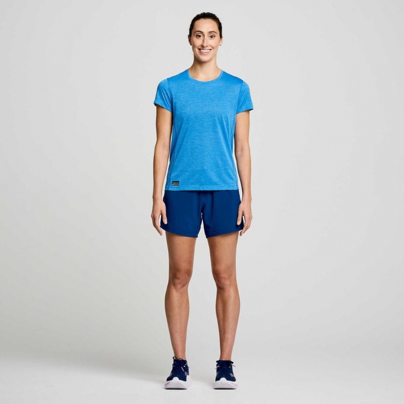 Blue Saucony Stopwatch Short Sleeve Women's T-Shirt | ISRAEL KXBDQV