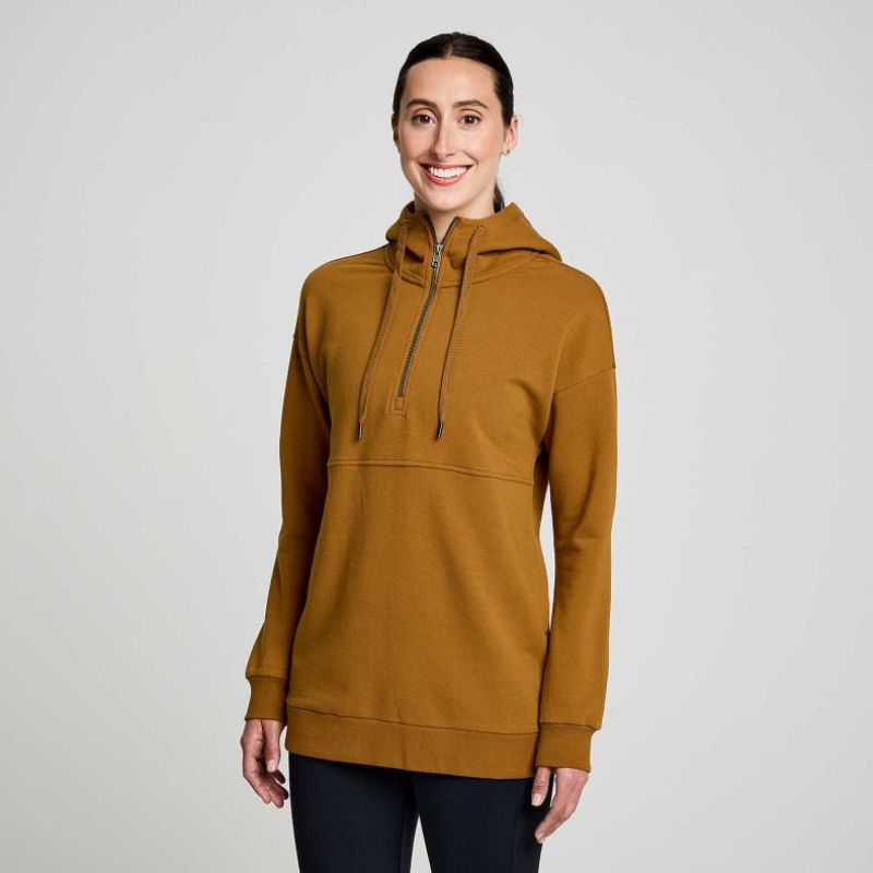 Brown Saucony Recovery Zip Tunic Women\'s Hoodie | ISRAEL XMSLFI