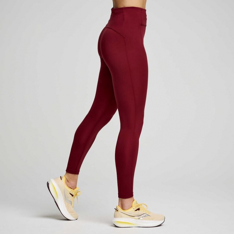 Burgundy Saucony Fortify 7/8 Women's Tight | ISRAEL AZWJVQ