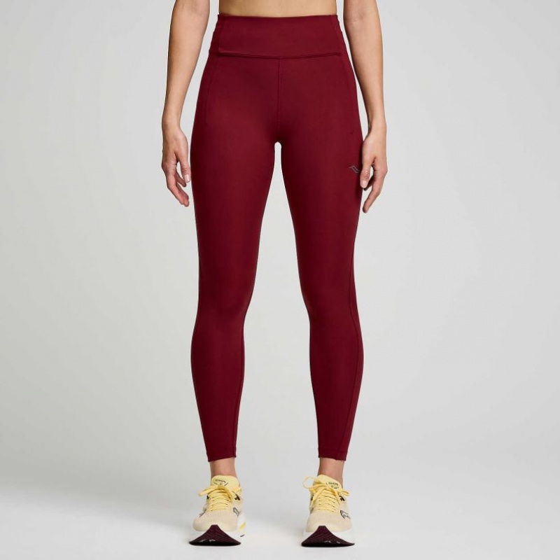 Burgundy Saucony Fortify 7/8 Women\'s Tight | ISRAEL AZWJVQ