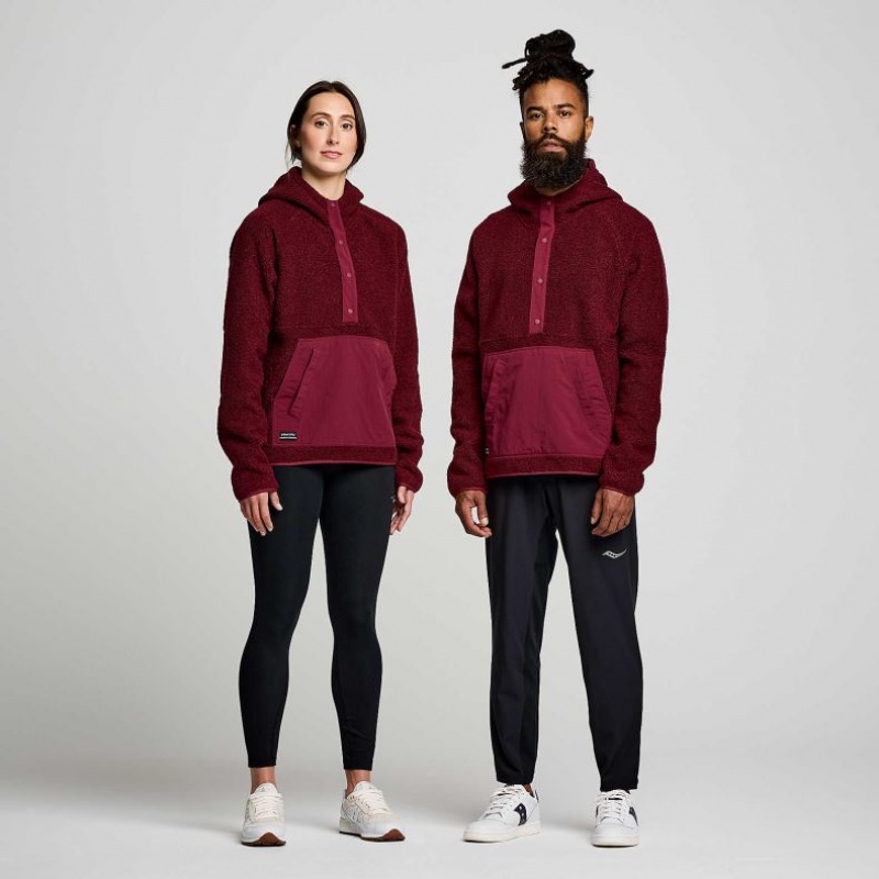 Burgundy Saucony Recovery Sherpa Pullover Men's Hoodie | ISRAEL IBJSVX