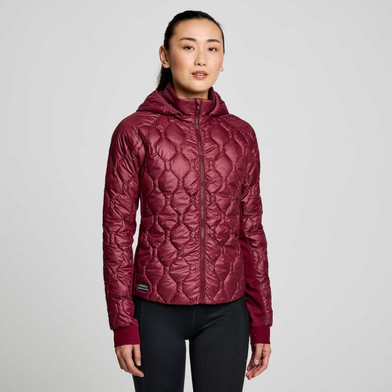 Burgundy Saucony Solstice Oysterpuff Women\'s Jacket | ISRAEL WMCGUO