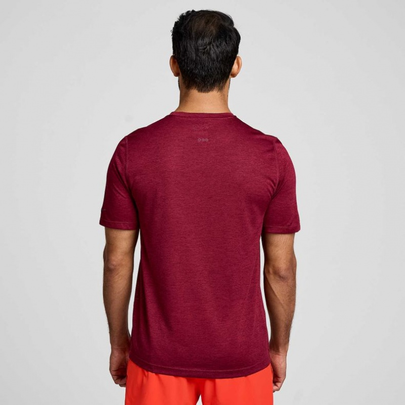 Burgundy Saucony Stopwatch Short Sleeve Men's T-Shirt | ISRAEL FTNDVS