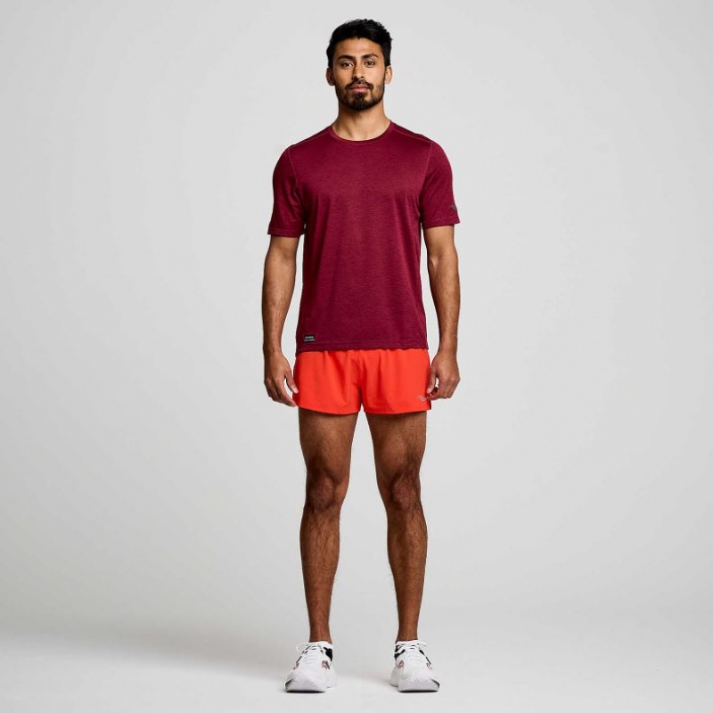 Burgundy Saucony Stopwatch Short Sleeve Men's T-Shirt | ISRAEL FTNDVS