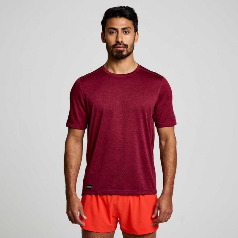 Burgundy Saucony Stopwatch Short Sleeve Men\'s T-Shirt | ISRAEL FTNDVS