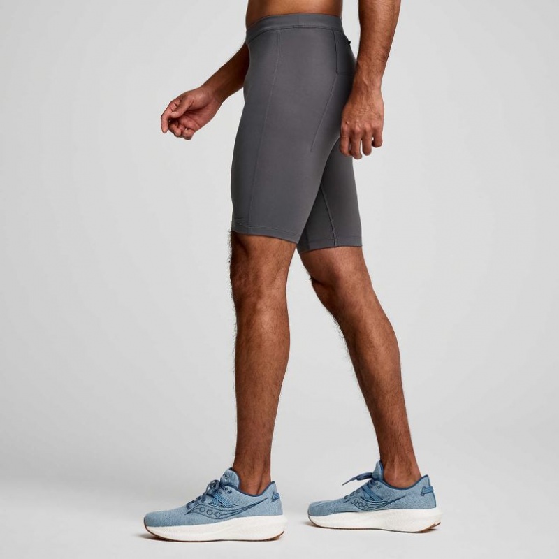 Grey Saucony Fortify Lined Half Men's Tight | ISRAEL FATLMR