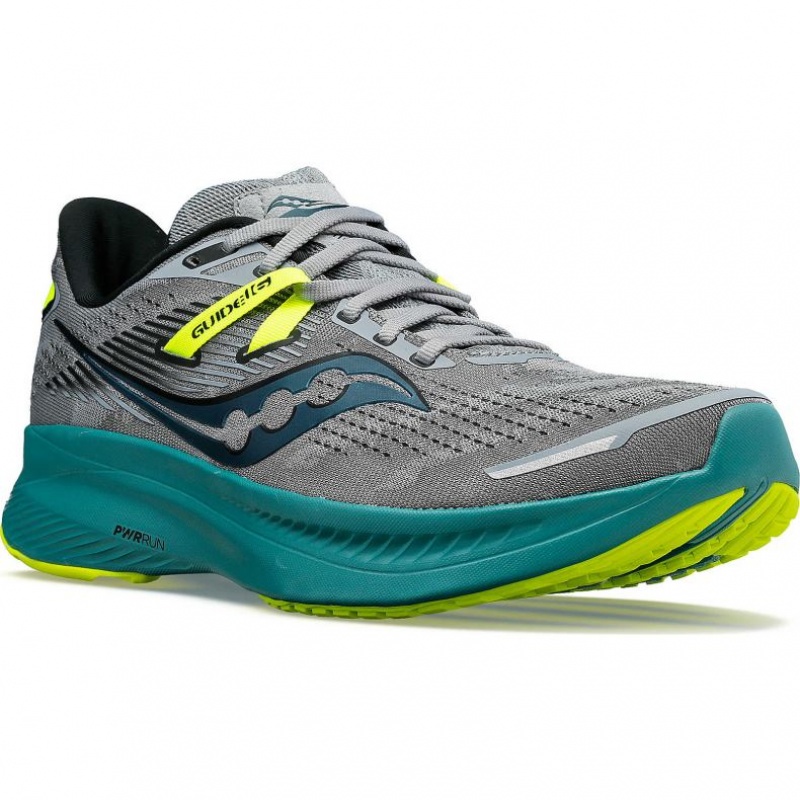 Grey / Turquoise Saucony Guide 16 Men's Wide Running Shoes | ISRAEL EAXZCO