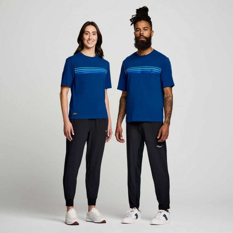 Indigo Saucony Recovery Short Sleeve Men's T-Shirt | ISRAEL MROPHY