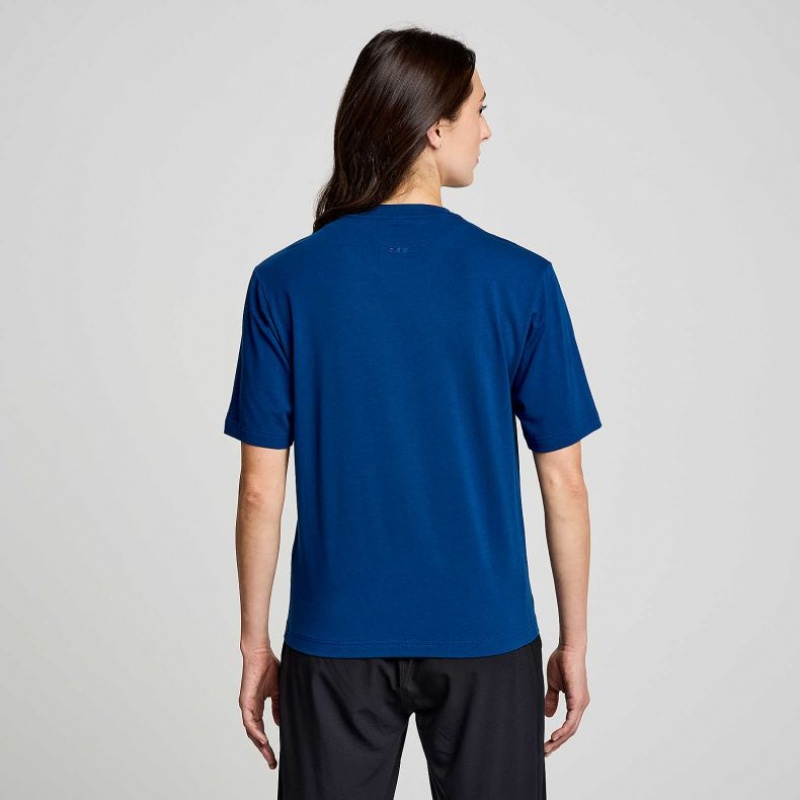 Indigo Saucony Recovery Short Sleeve Women's T-Shirt | ISRAEL UPKGQX