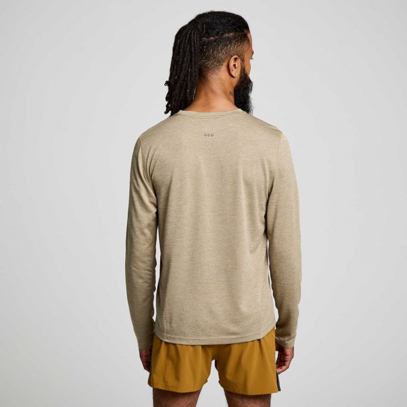 Khaki Saucony Stopwatch Long Sleeve Men's T-Shirt | ISRAEL AWHKZC