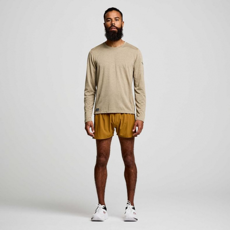 Khaki Saucony Stopwatch Long Sleeve Men's T-Shirt | ISRAEL AWHKZC