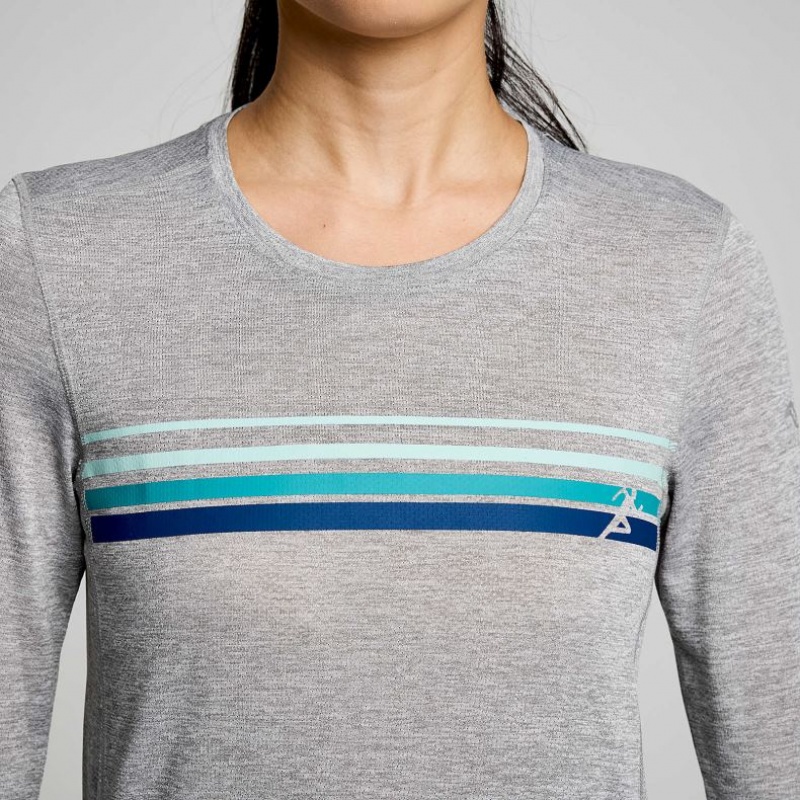 Light Grey Saucony Stopwatch Graphic Long Sleeve Women's T-Shirt | ISRAEL HRNIXG