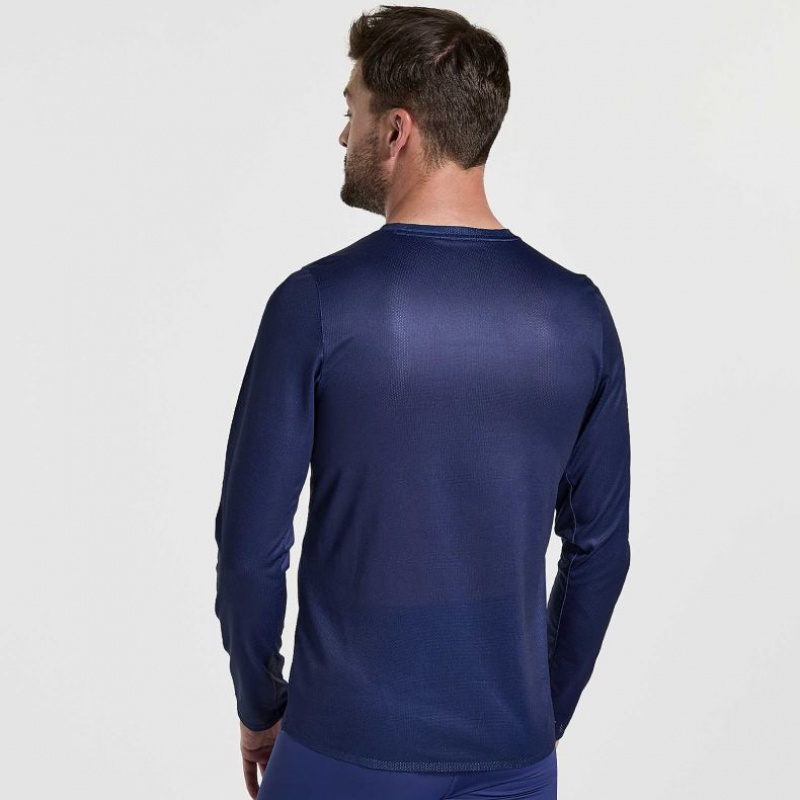 Navy Saucony Elite Long Sleeve Men's T-Shirt | ISRAEL AYJQTK