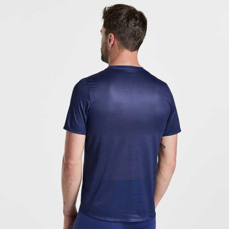 Navy Saucony Elite Short Sleeve Men's T-Shirt | ISRAEL TVXEOW