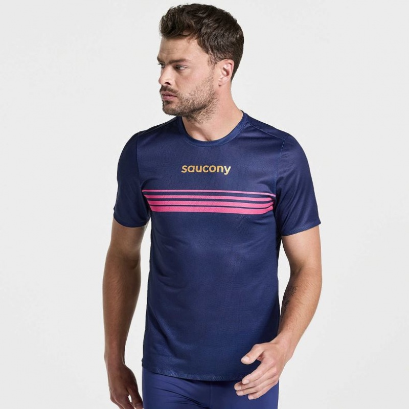 Navy Saucony Elite Short Sleeve Men\'s T-Shirt | ISRAEL TVXEOW