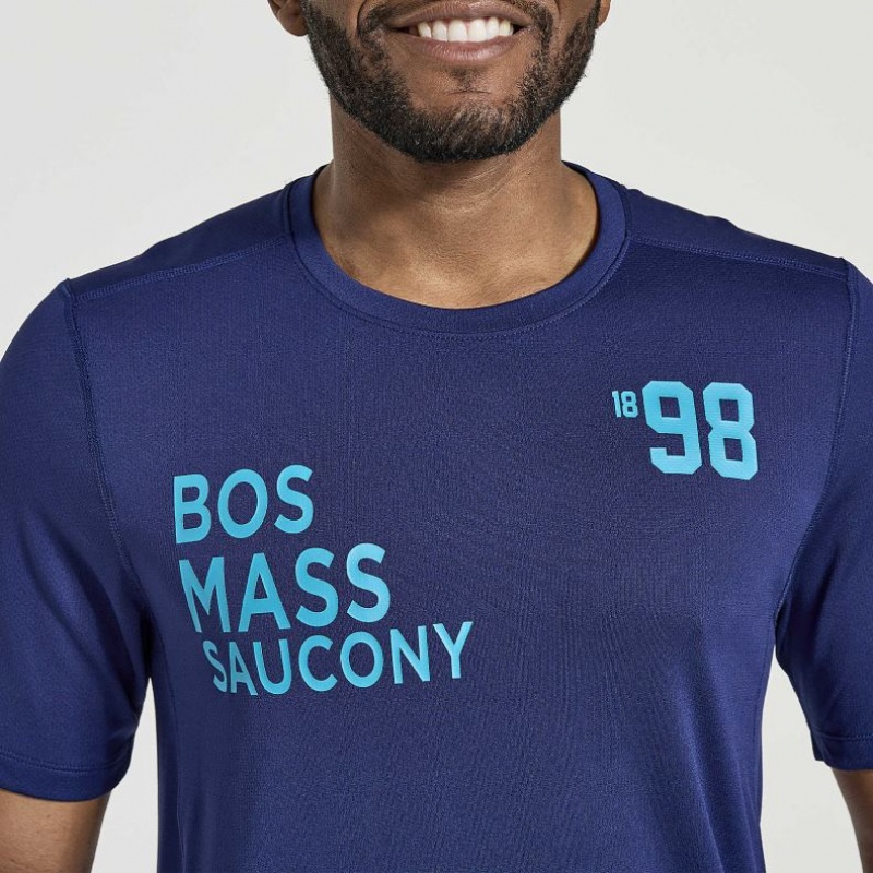 Navy Saucony Stopwatch Graphic Short Sleeve Men's T-Shirt | ISRAEL XFCZNS