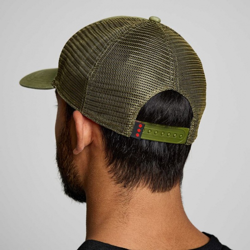 Olive Saucony Adjustable Snap Back Men's Trucker Hats | ISRAEL DURZQJ