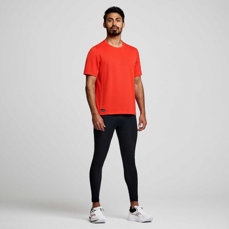 Orange Saucony Stopwatch Short Sleeve Men's T-Shirt | ISRAEL JUMGOB