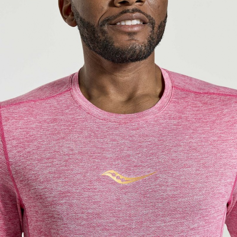 Pink Saucony Stopwatch Short Sleeve Men's T-Shirt | ISRAEL FQAHXO