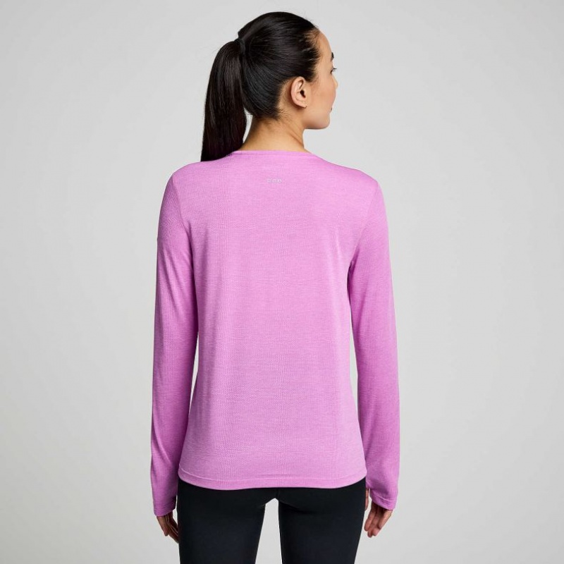 Purple Saucony Stopwatch Graphic Long Sleeve Women's T-Shirt | ISRAEL JXNKHE