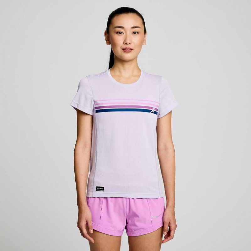 Purple Saucony Stopwatch Graphic Short Sleeve Women's T-Shirt | ISRAEL MRYCHX