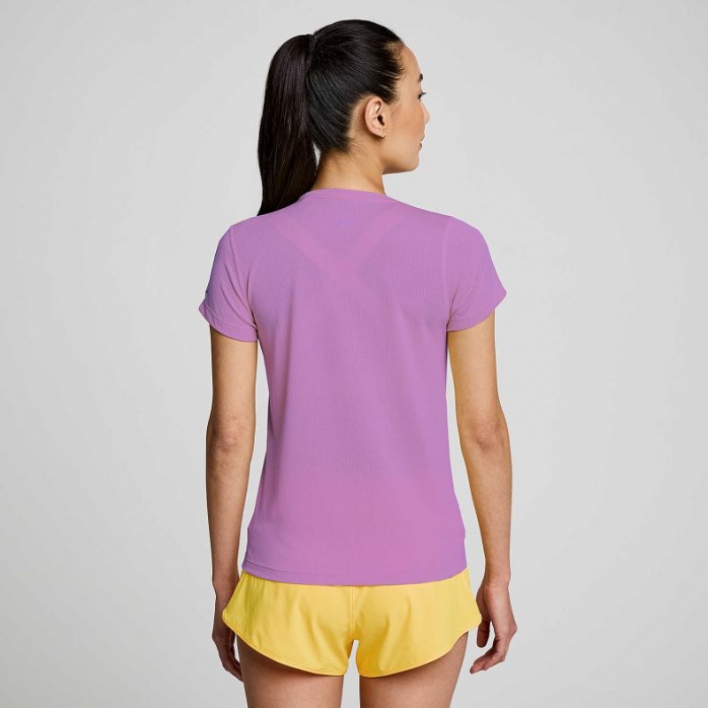 Purple Saucony Stopwatch Short Sleeve Women's T-Shirt | ISRAEL CXPKMD