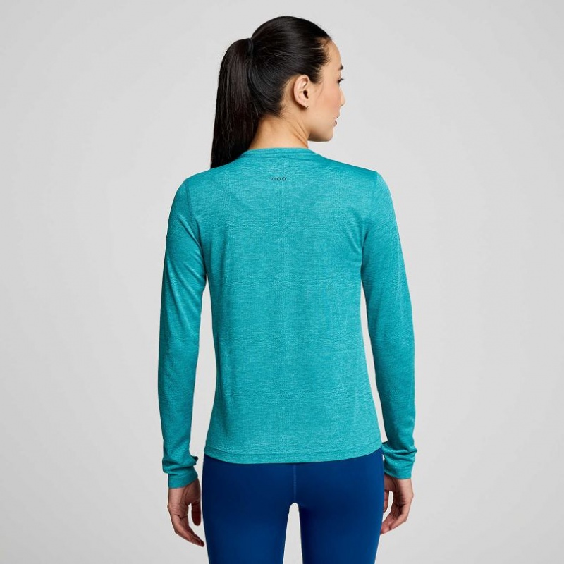 Turquoise Saucony Stopwatch Long Sleeve Women's T-Shirt | ISRAEL KHDMYZ