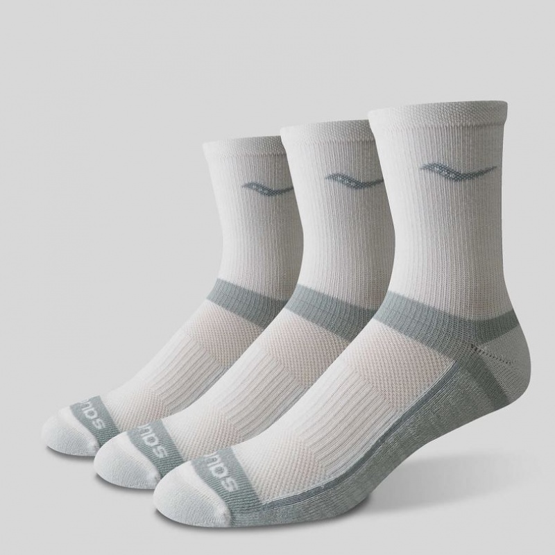 White Saucony Inferno Cushion Mid 3-Pack Men's Socks | ISRAEL IOWRAT