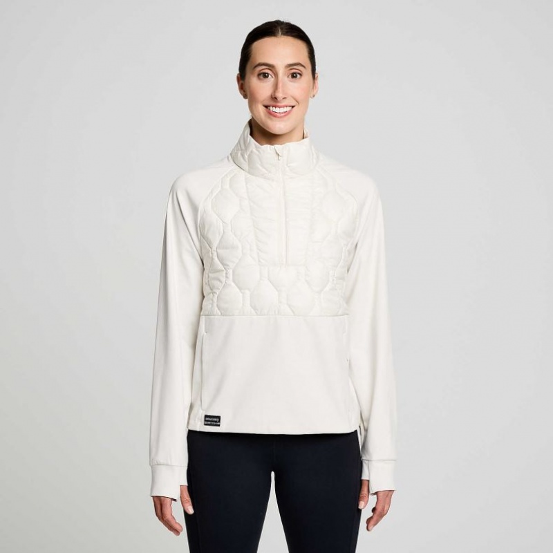 White Saucony Solstice Oysterpuff 1/2 Zip Women\'s Sweatshirt | ISRAEL WNYILH