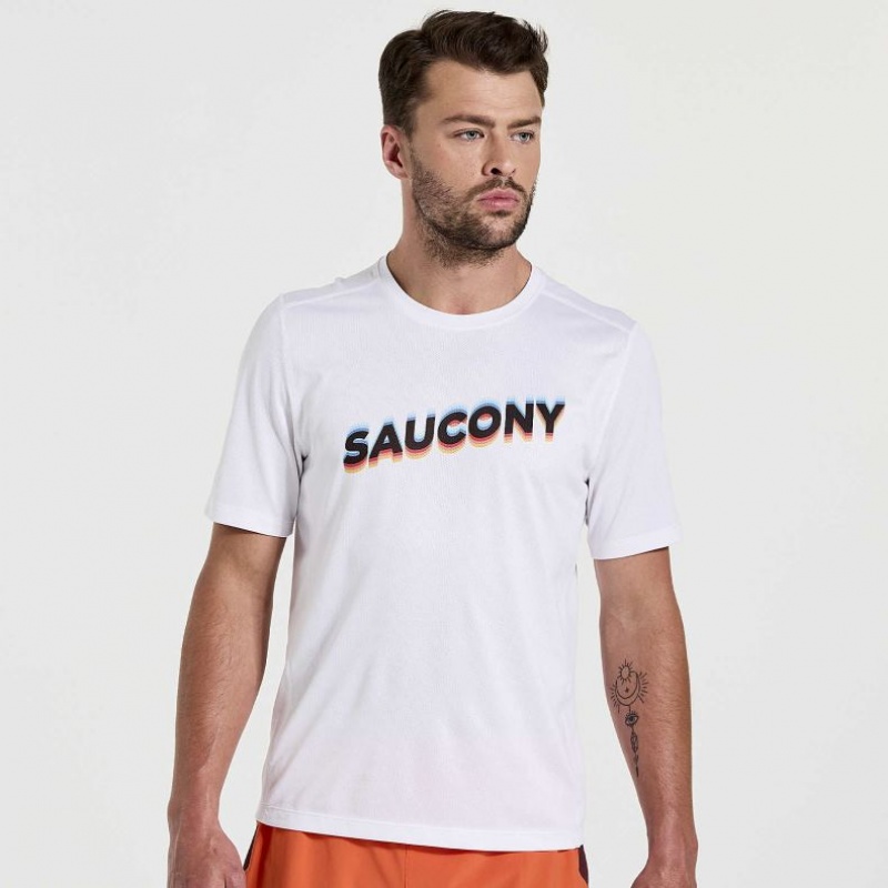 White Saucony Stopwatch Graphic Short Sleeve Men\'s T-Shirt | ISRAEL LKZDMG